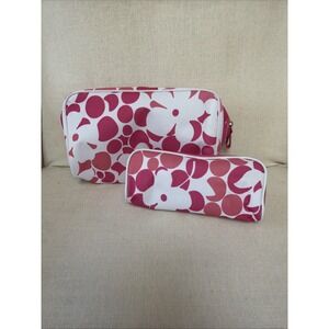 Clinique Pink Makeup Bag Set of‎ 2  White And Pink Flowers